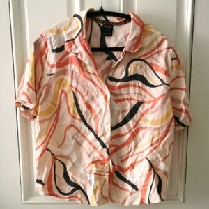Far West beachy boho abstract boxy blouse. Size XL. EUC